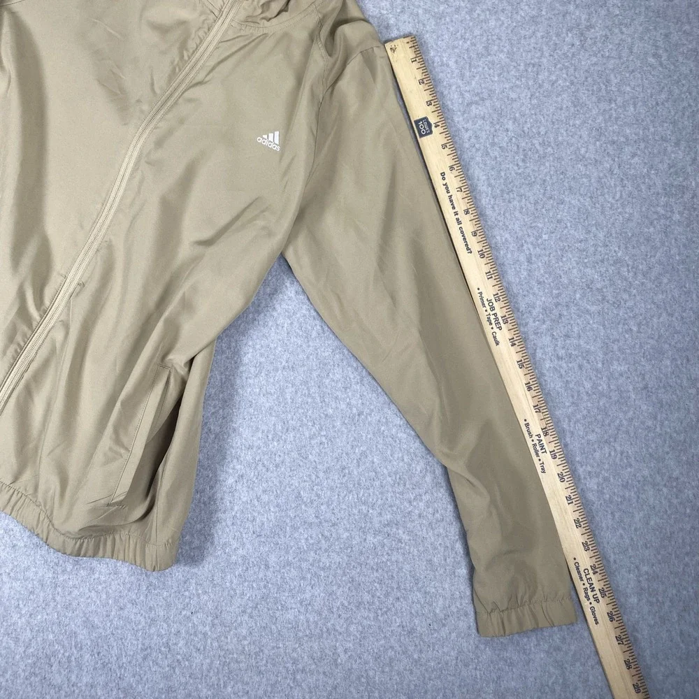 Adidas Golf Jacket Mens Large Tan Khaki Full Zip Windbreaker Lightweight Sport
